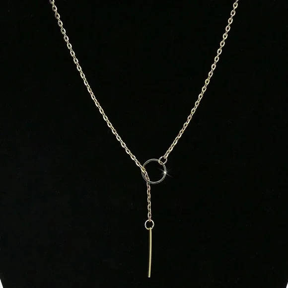 NEW Dainty 18K Stainless Steel Cylindrical And Bar Y Necklace - Picture 4 of 11